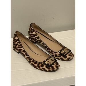 TORY BURCH Leopard Calf Hair Logo GIGI Round Toe Heels Pumps Size 8M MSRP $328